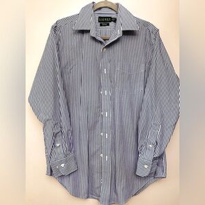 Lauren Ralph Lauren Classic Blue Striped Men's Button Down Shirt Size 15.5 Large